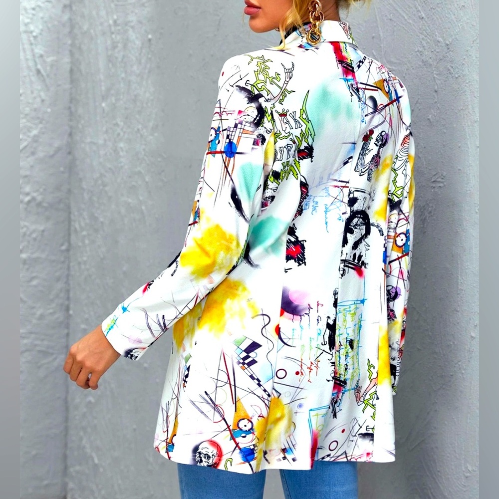 Floerns Women's Casual Long Sleeve Med Graphic Colorful Blazer Work Suit Jackets - Picture 2 of 12